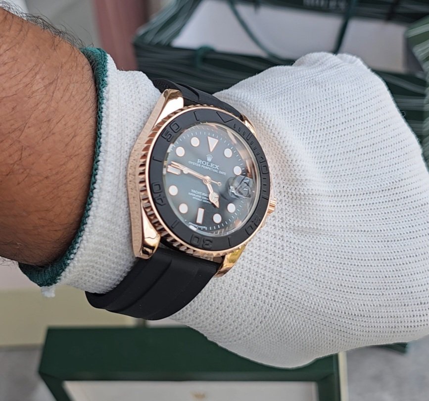 Rolex Yacht master Silicon band Rosegold black Virat kholi watch