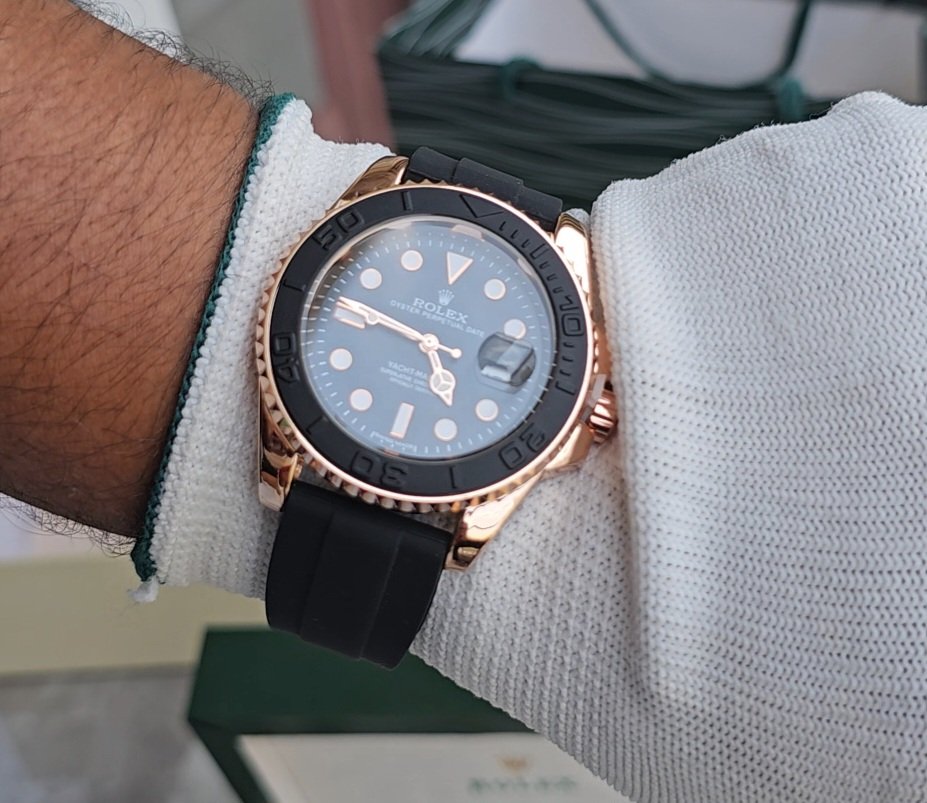 Rolex Yacht master Silicon band Rosegold black Virat kholi watch