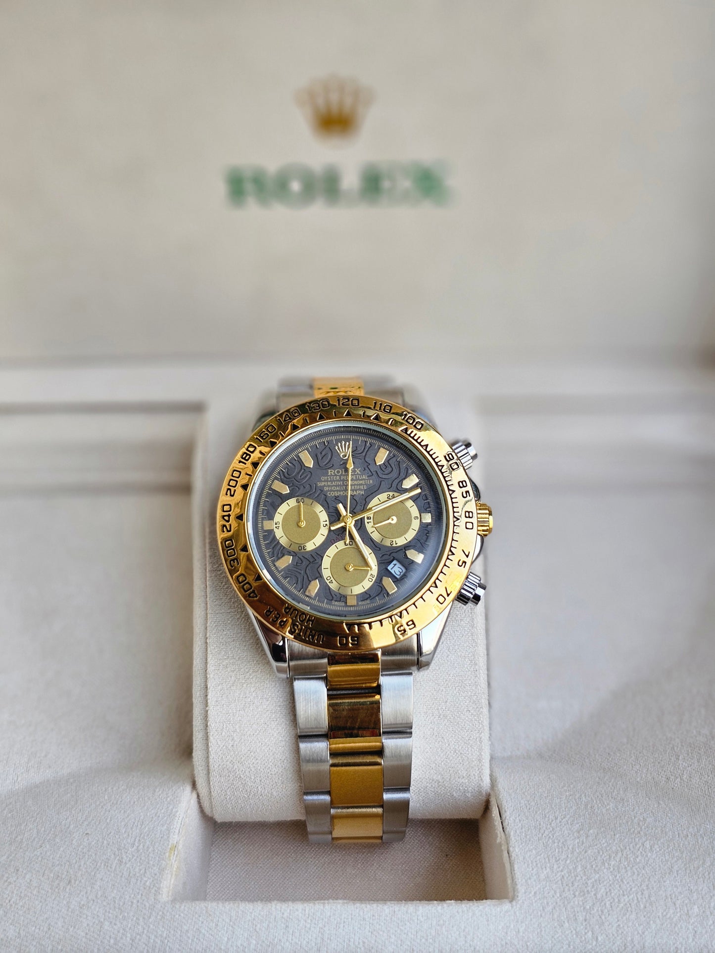 Rolex Daytona gold silver Dual Tone Engraved Watch