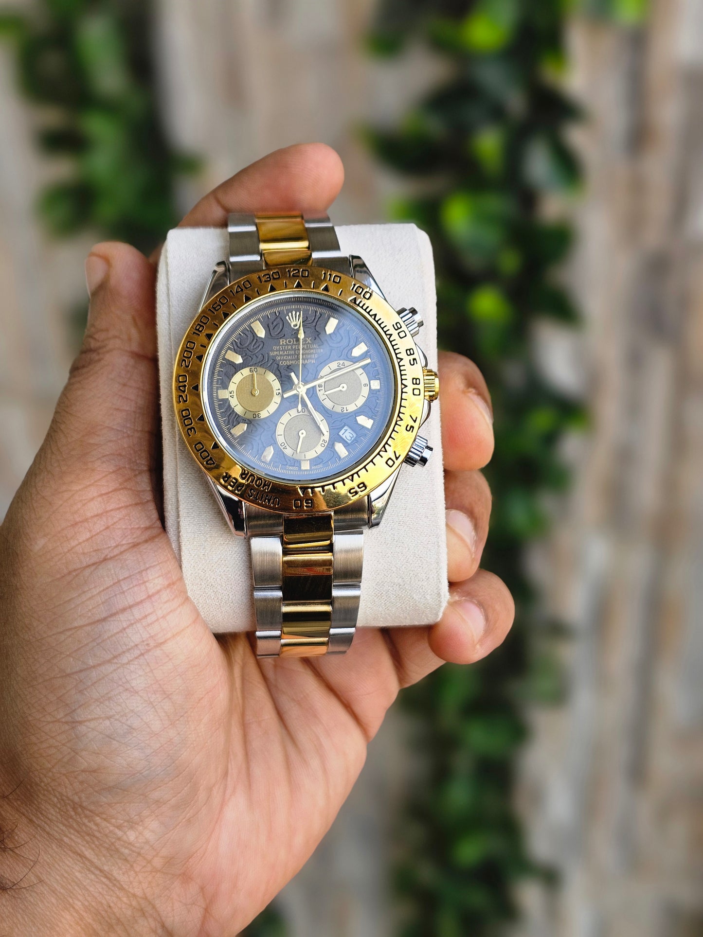 Rolex Daytona gold silver Dual Tone Engraved Watch
