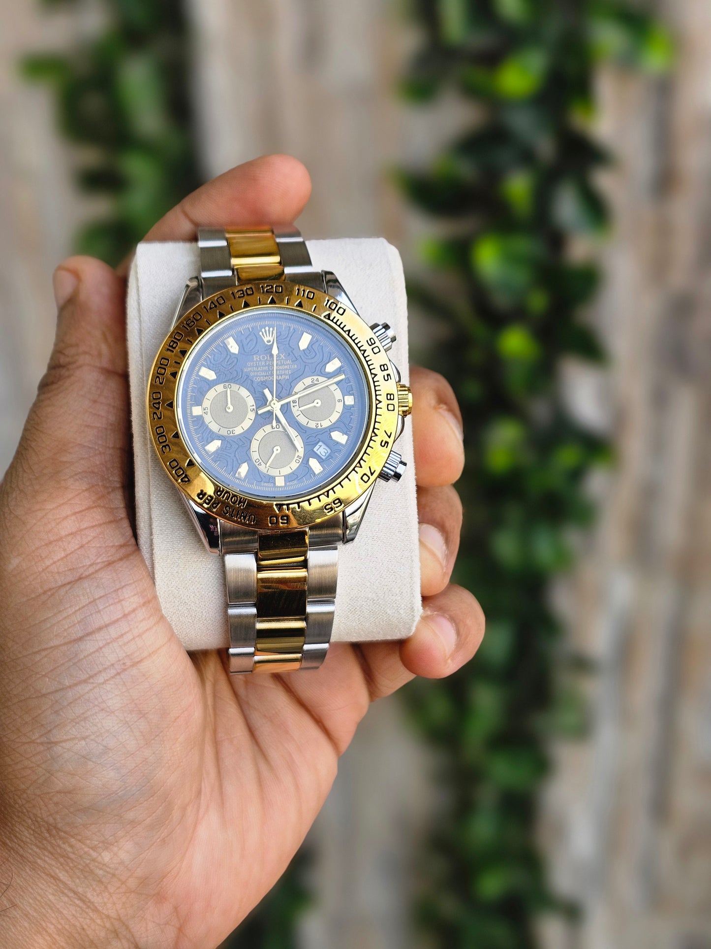 Rolex Daytona gold silver Dual Tone Engraved Watch