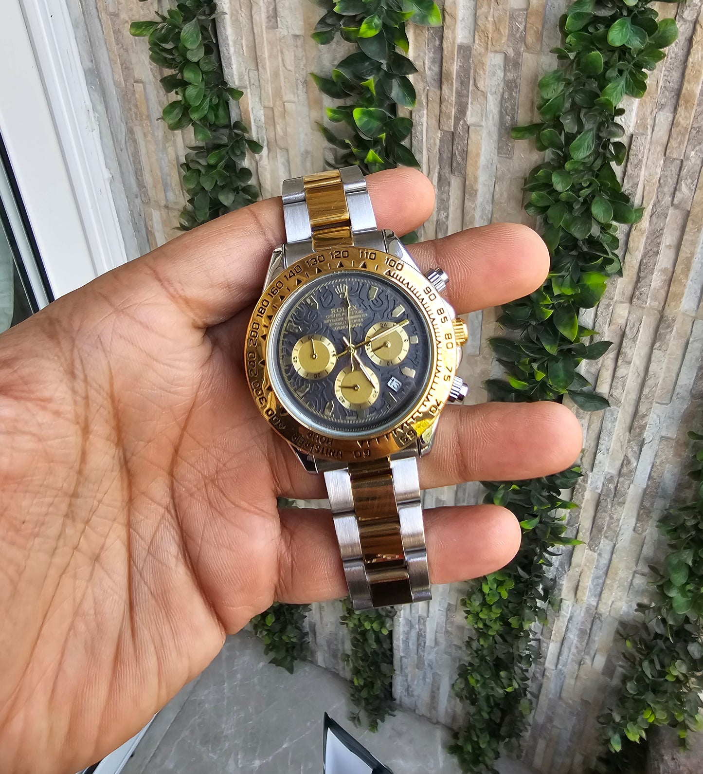 Rolex Daytona gold silver Dual Tone Engraved Watch