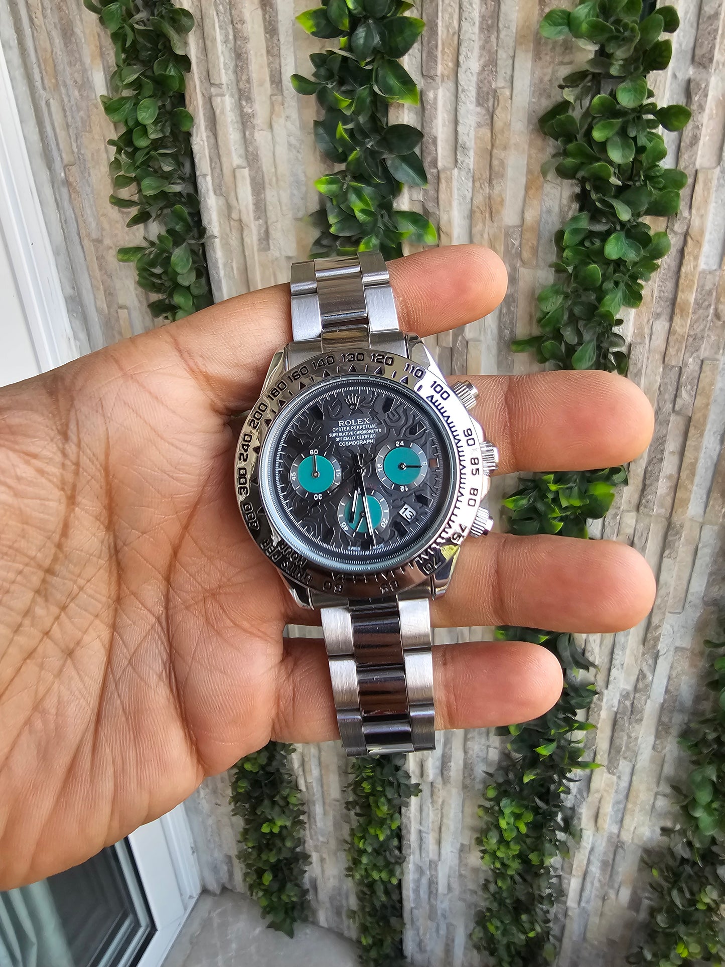 Rolex Daytona Silver Engraved Watch