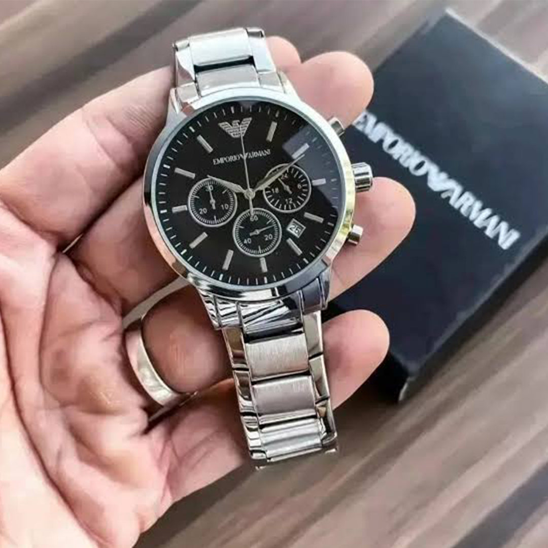 Armani Ar2453 Silver Black Dial Metal Flat 1000Rs off Ganesh utsav special