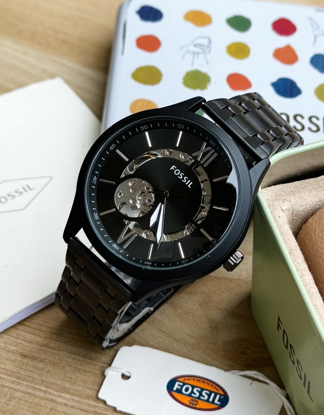 Fossil Buffer Rim Black Metal Automatic watch