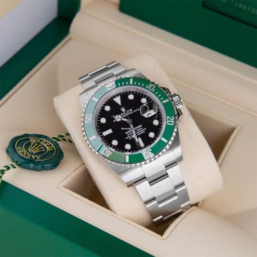 Rolex Submariner Quartz Silver Green Metal Watch