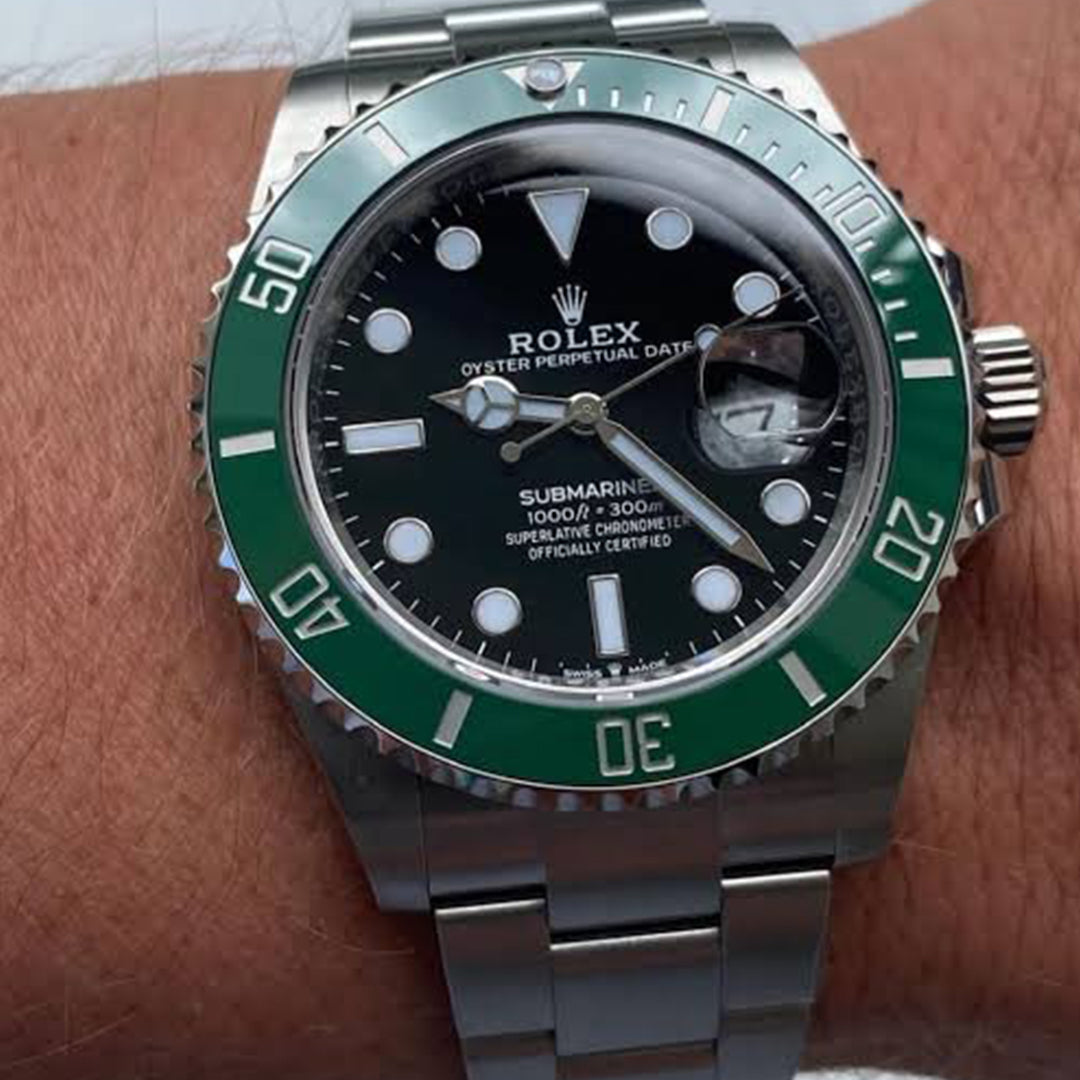 Rolex Submariner Quartz Silver Green Metal Watch