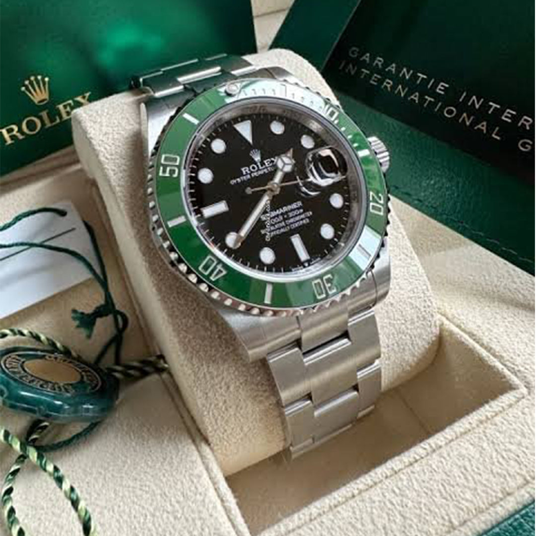 Rolex Submariner Quartz Silver Green Metal Watch