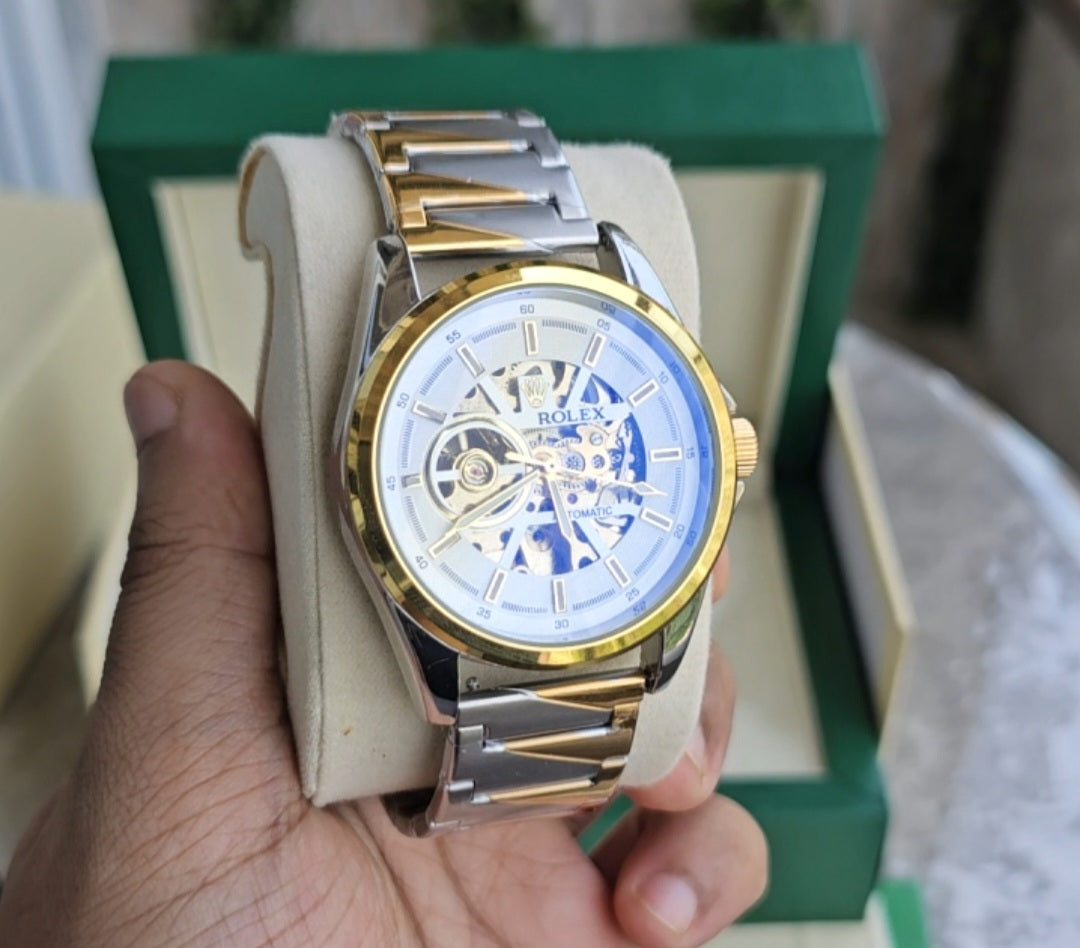 Rolex Dualtone Automatic Open Back Metal Watch