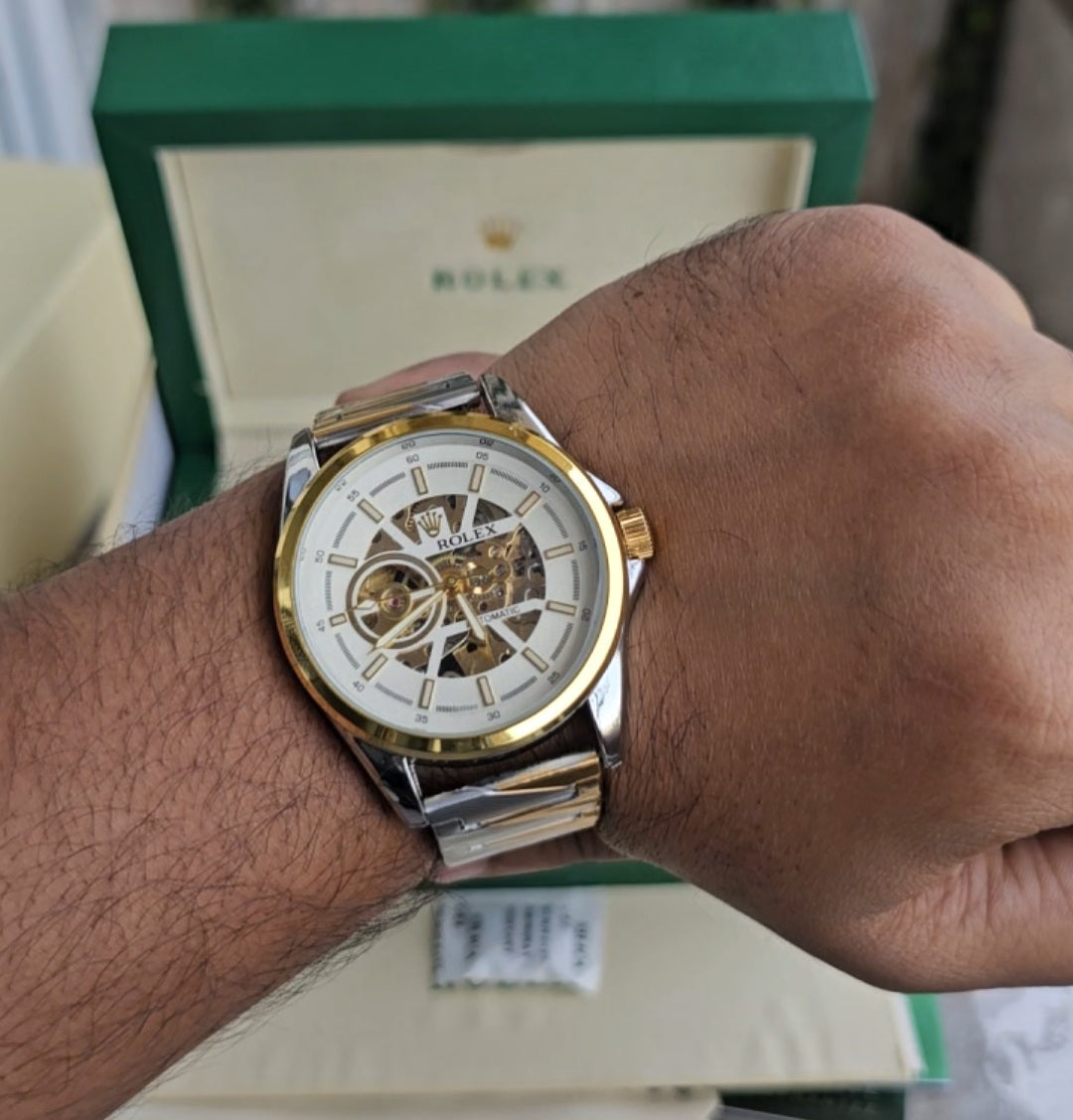 Rolex Dualtone Automatic Open Back Metal Watch