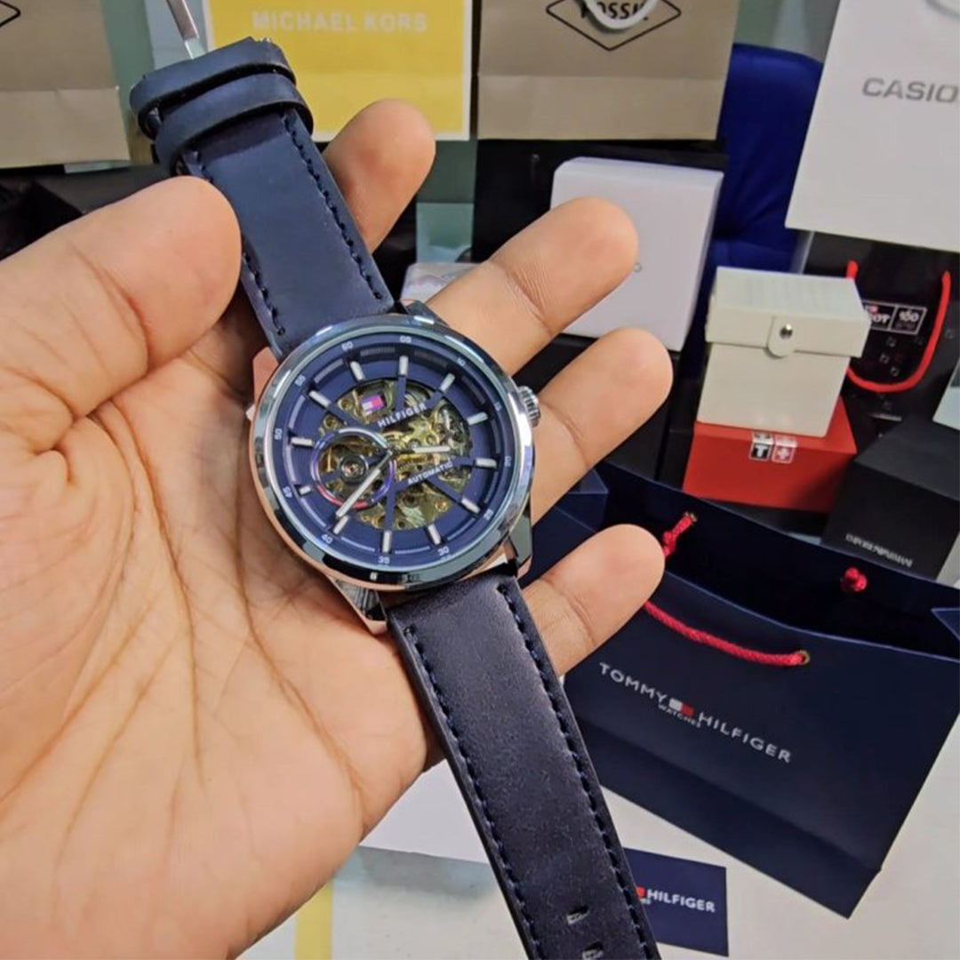 Tommy Hilfiger Blue Leather Automatic Watch