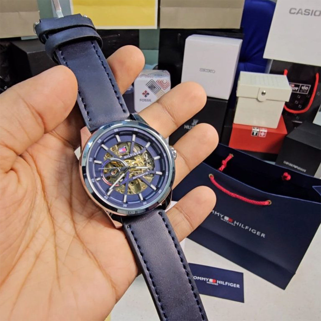 Tommy Hilfiger Blue Leather Automatic Watch