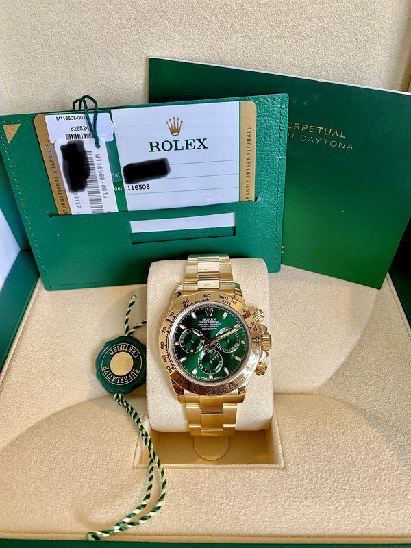 Rolex Daytona Gold Green MS Dhoni Metal Watch