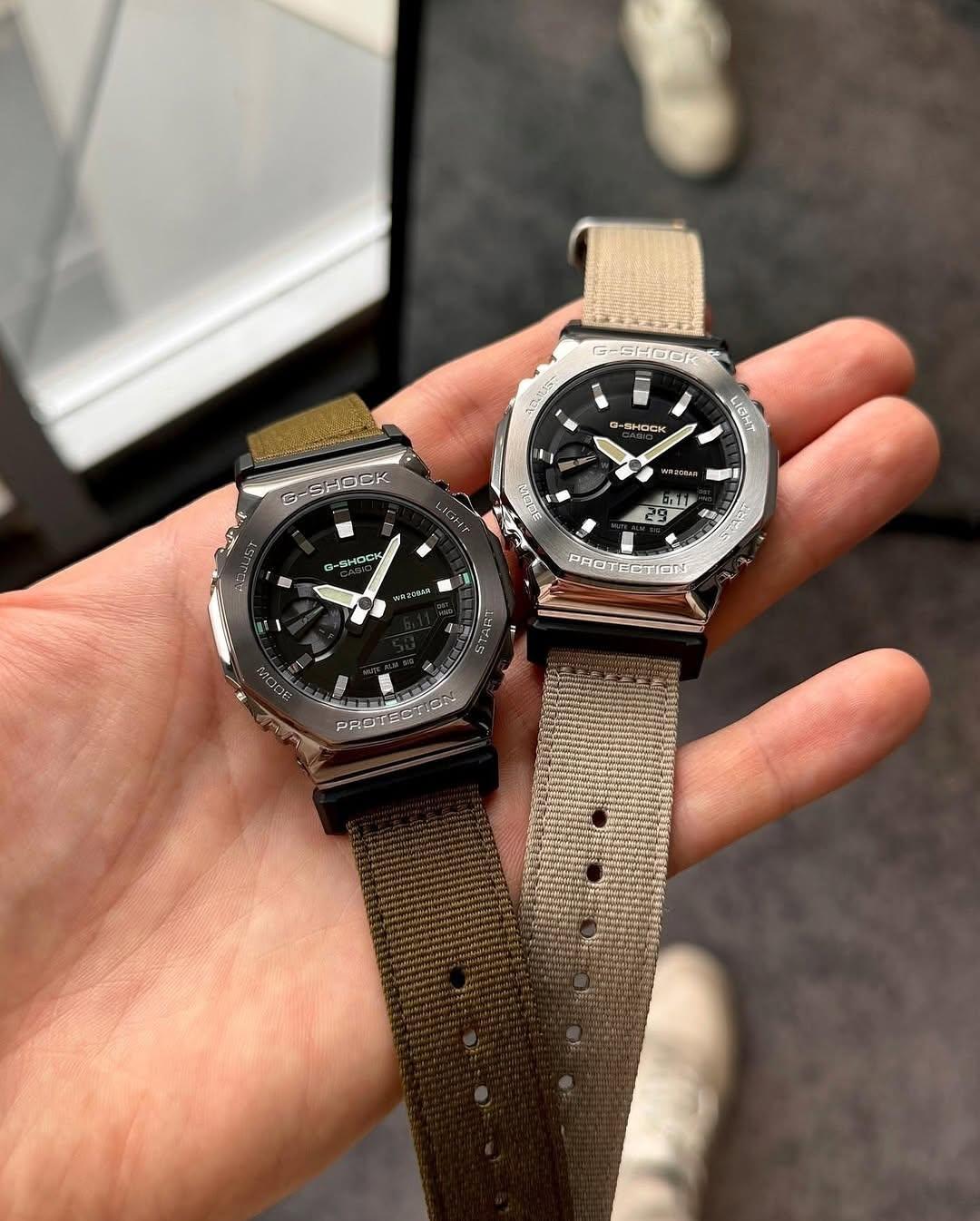 G SHOCK 2100 D SILVER Dial Brown Strap Watch