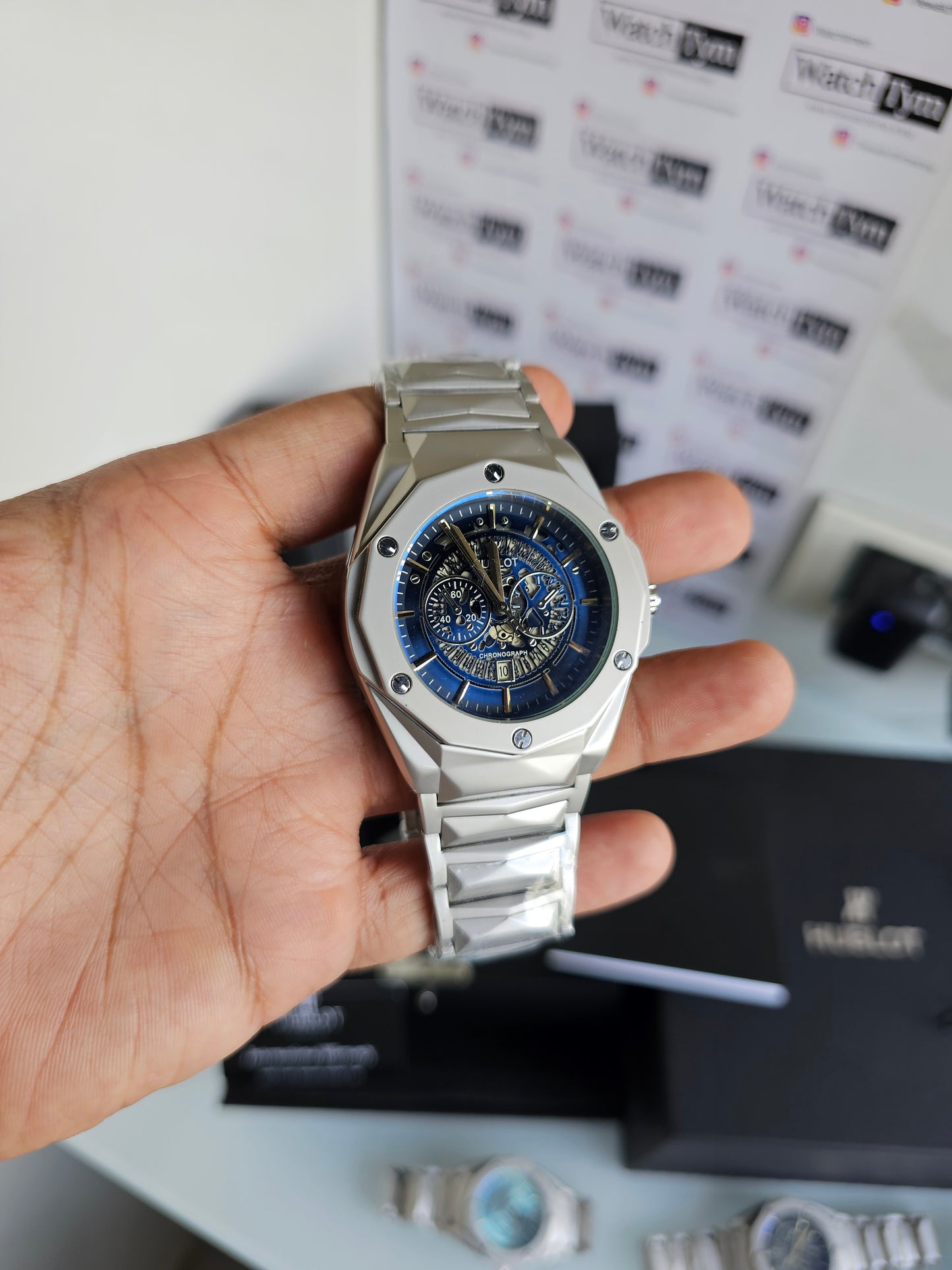 Hublot Stainless steel Diamond cut skeleton watch
