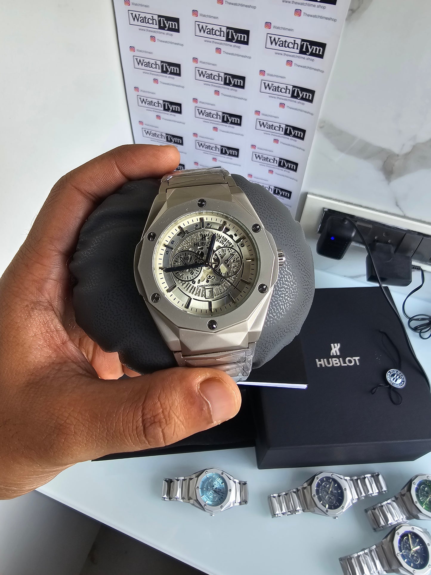 Hublot Stainless steel Diamond cut skeleton watch
