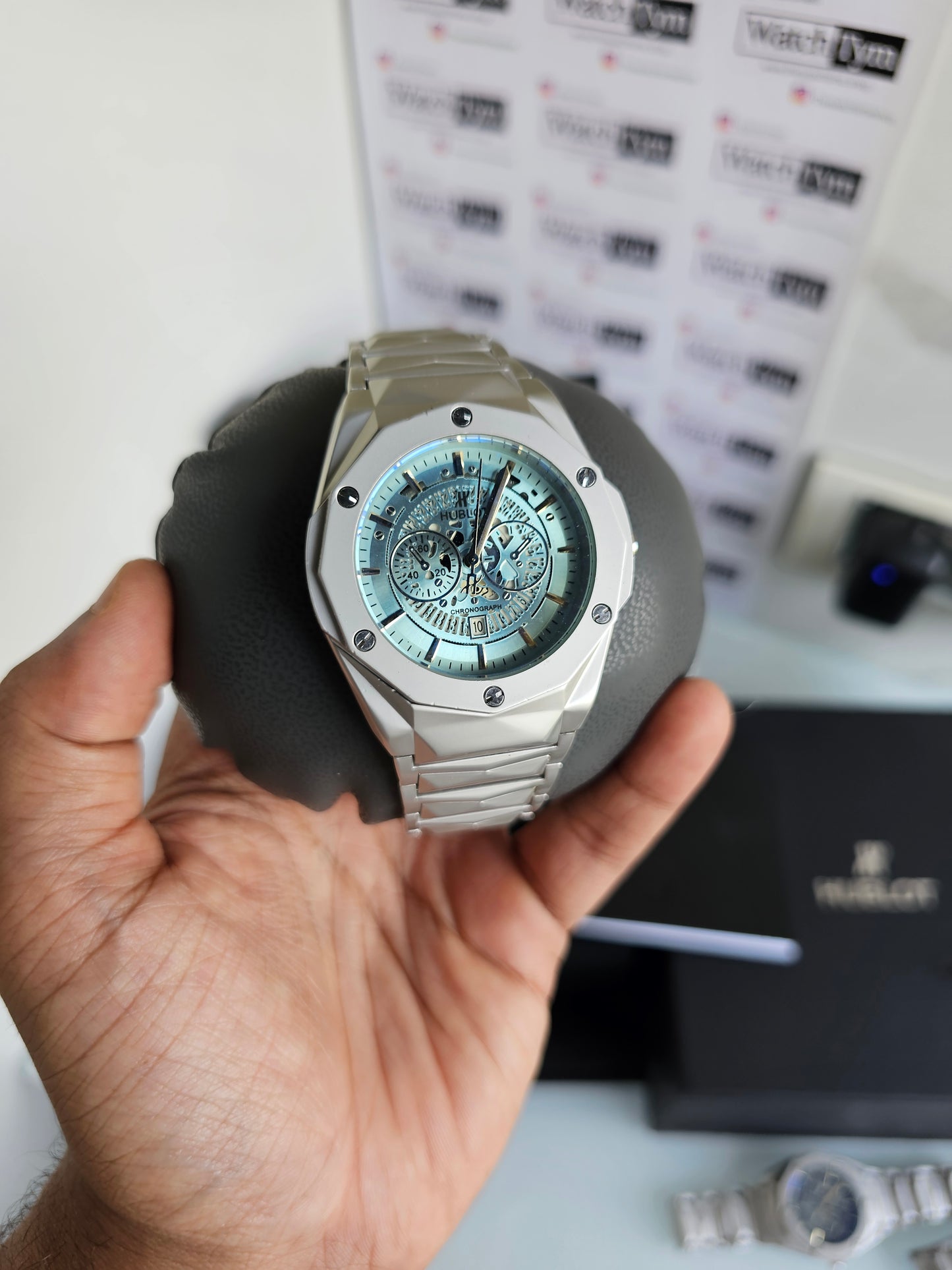 Hublot Stainless steel Diamond cut skeleton watch