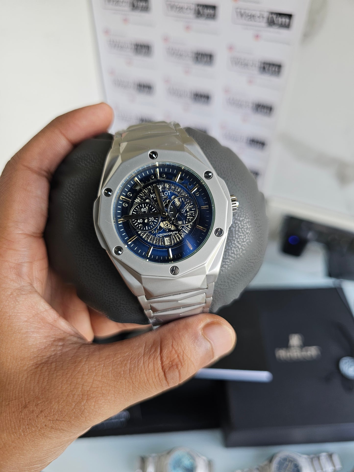 Hublot Stainless steel Diamond cut skeleton watch
