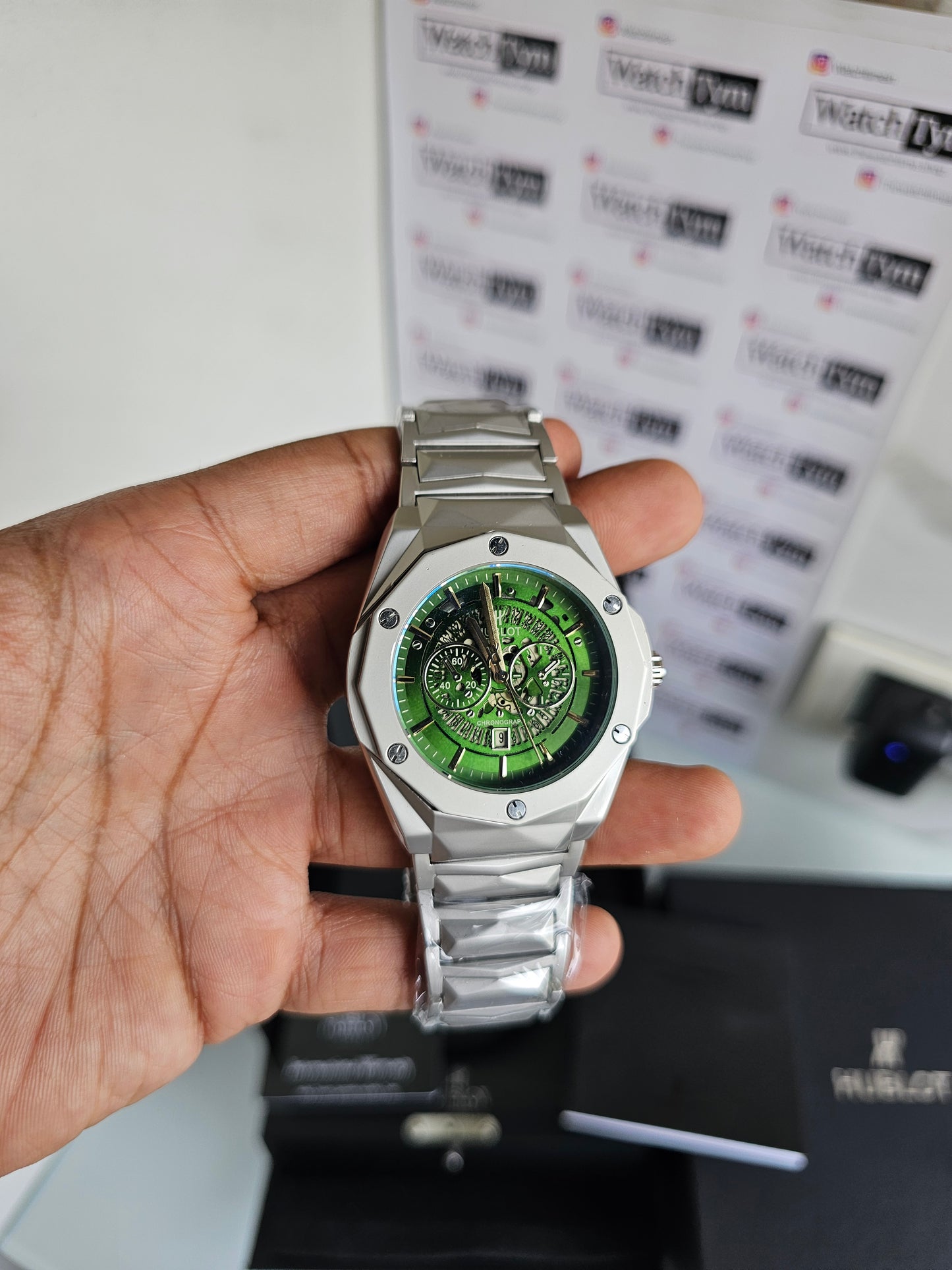 Hublot Stainless steel Diamond cut skeleton watch