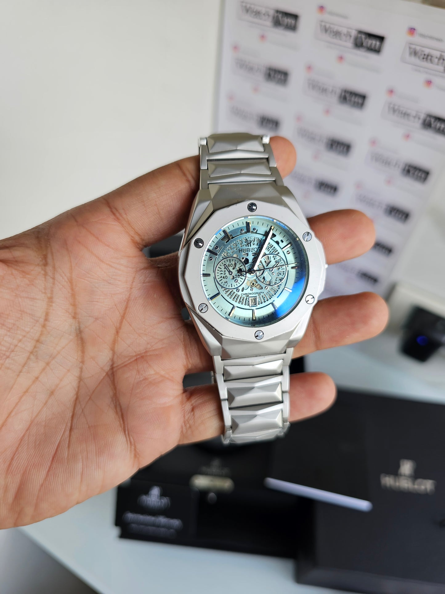 Hublot Stainless steel Diamond cut skeleton watch
