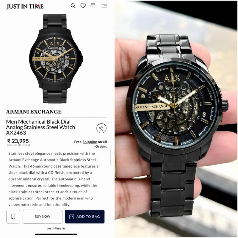 Armani Exchange AIX Stainless Steel Black Automatic Watch