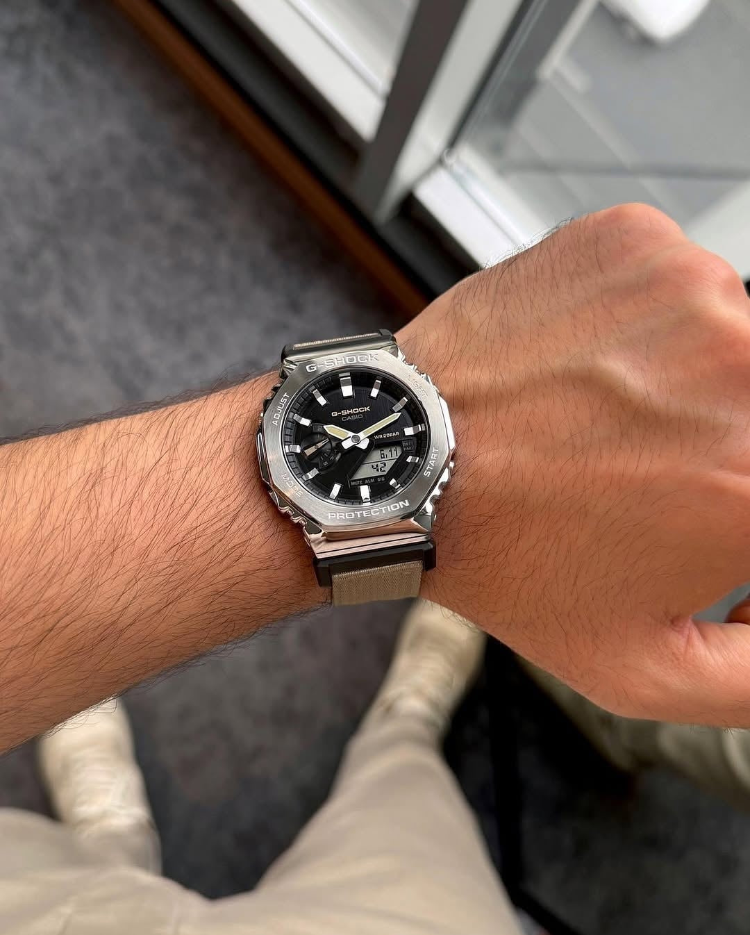 G SHOCK 2100 D SILVER Dial Brown Strap Watch
