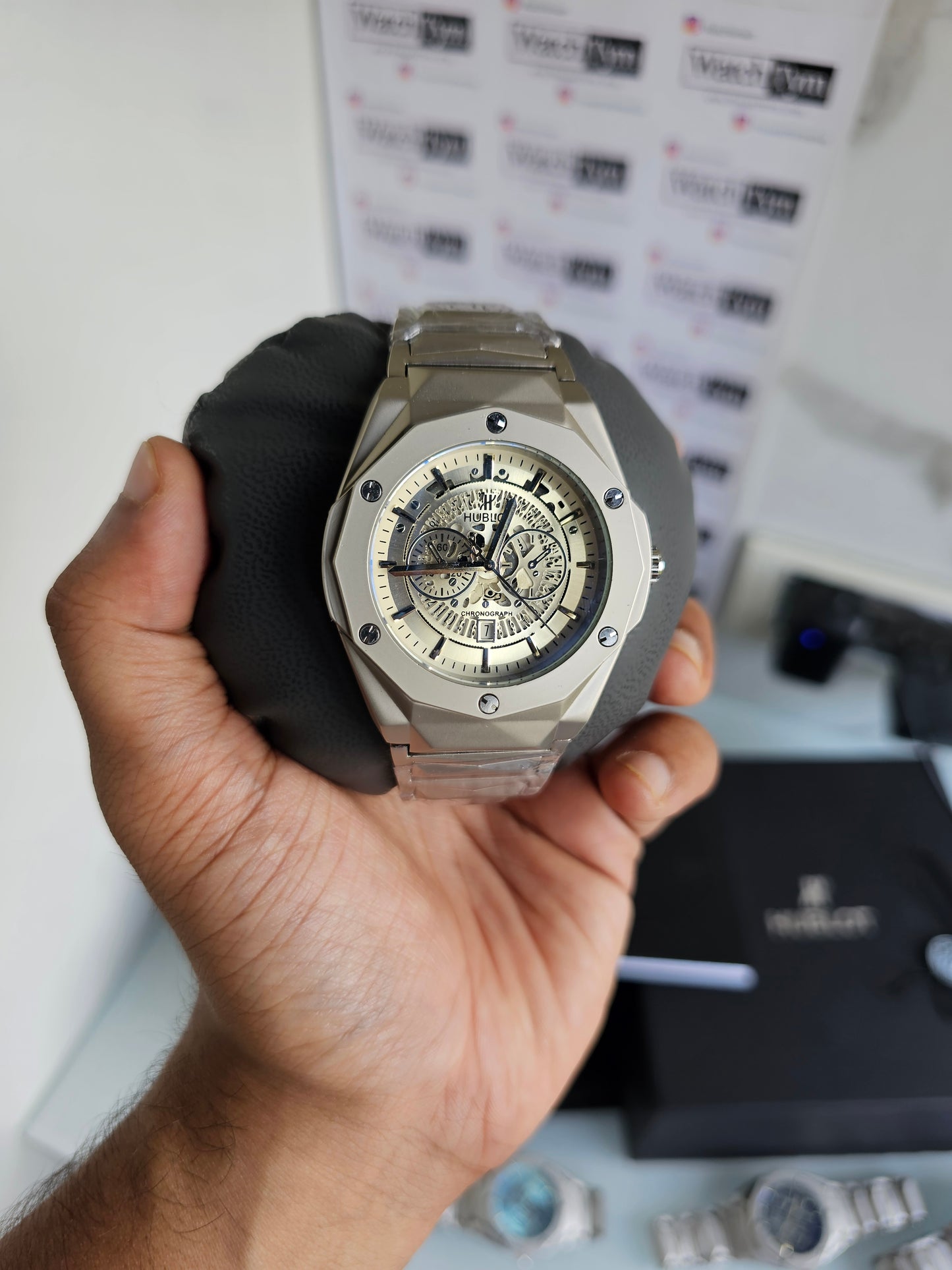Hublot Stainless steel Diamond cut skeleton watch