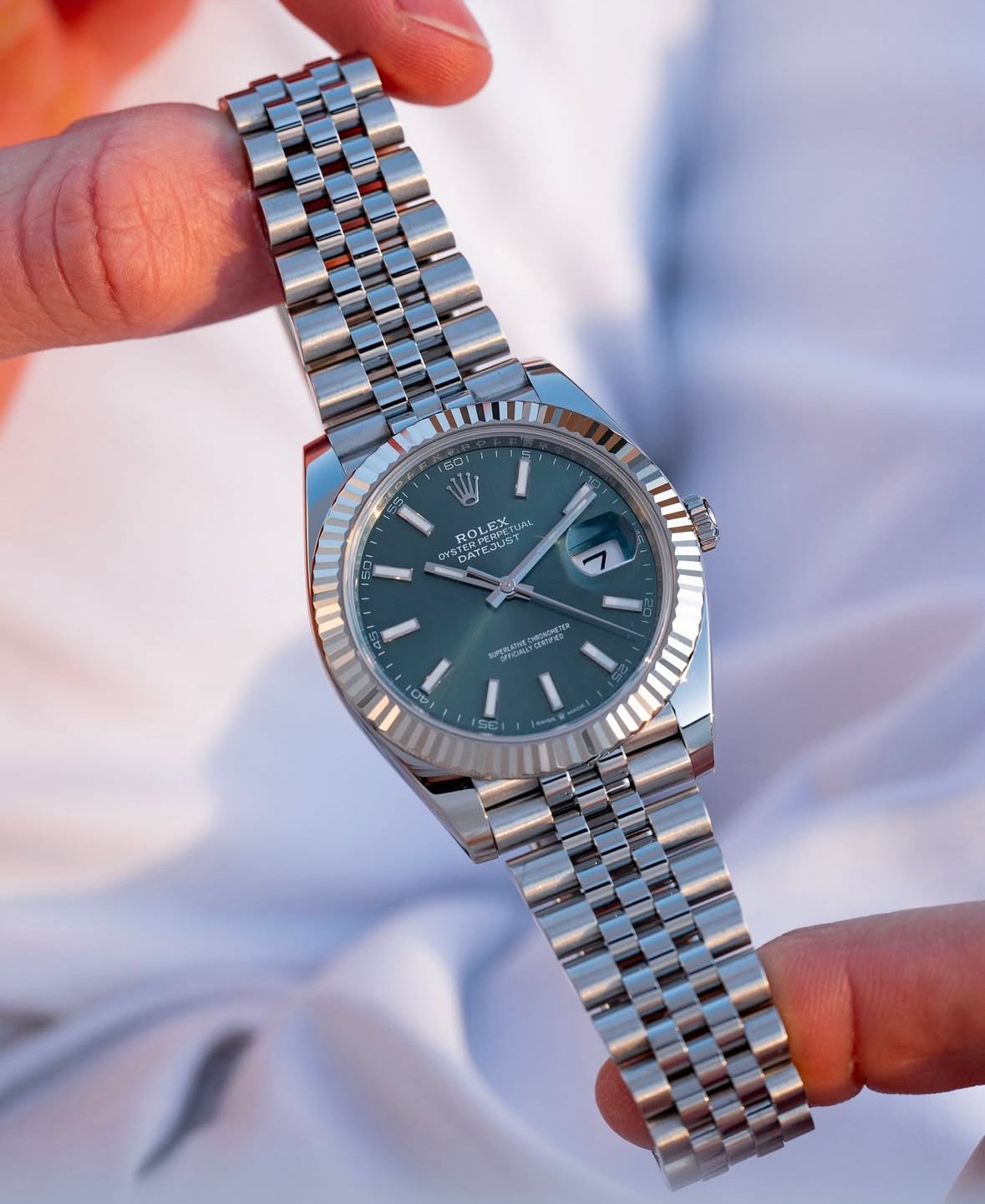 Rolex Datejust Silver Green Metal Watch