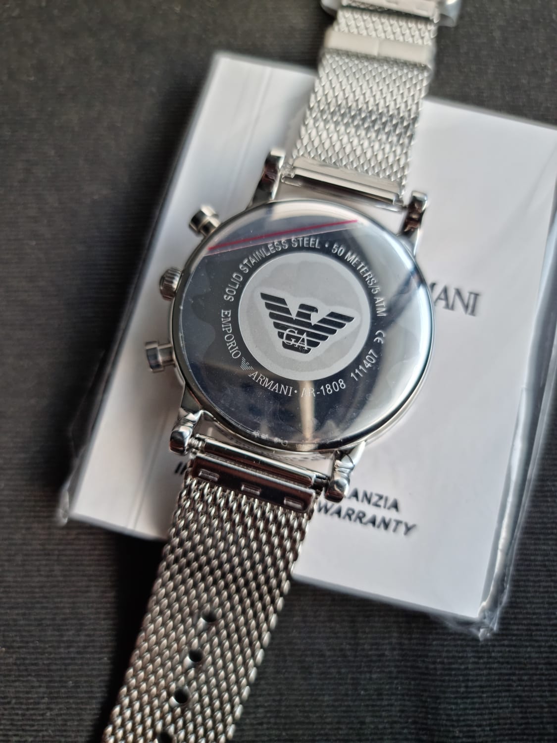 Armani Stainless Steel silver Chronograph Metal black dial watch