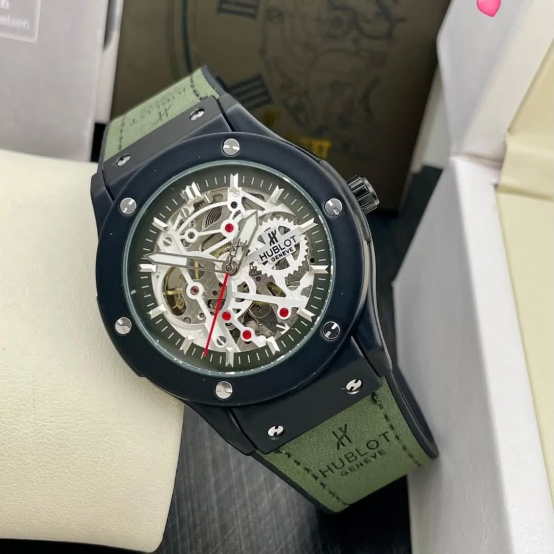 Hublot Green Leather belt automatic watch with black dial