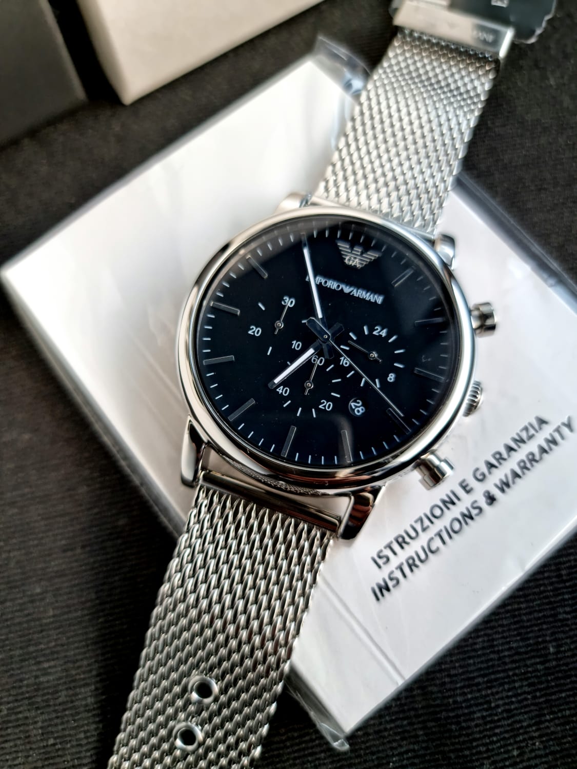 Armani Stainless Steel silver Chronograph Metal black dial watch