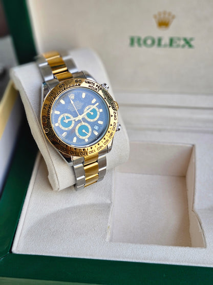 Rolex Daytona gold silver Dual Tone Engraved watch with green Chronograph