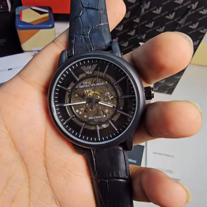 Armani Black Leather Automatic Watch