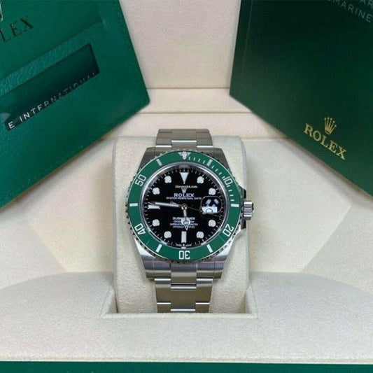 Rolex Submariner Quartz Silver Green Metal Watch