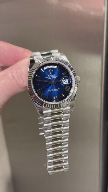 Rolex Day Date silver With Blue Dial Stainless Steel Watch