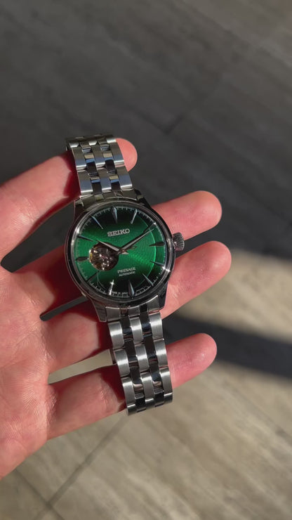 Seiko Presage Stainless steel Green Dial open heart watch