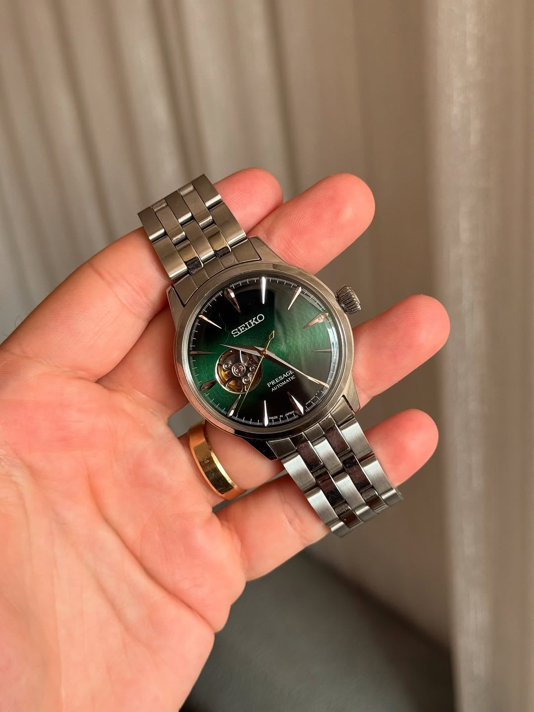 Seiko Presage Stainless steel Green Dial open heart watch