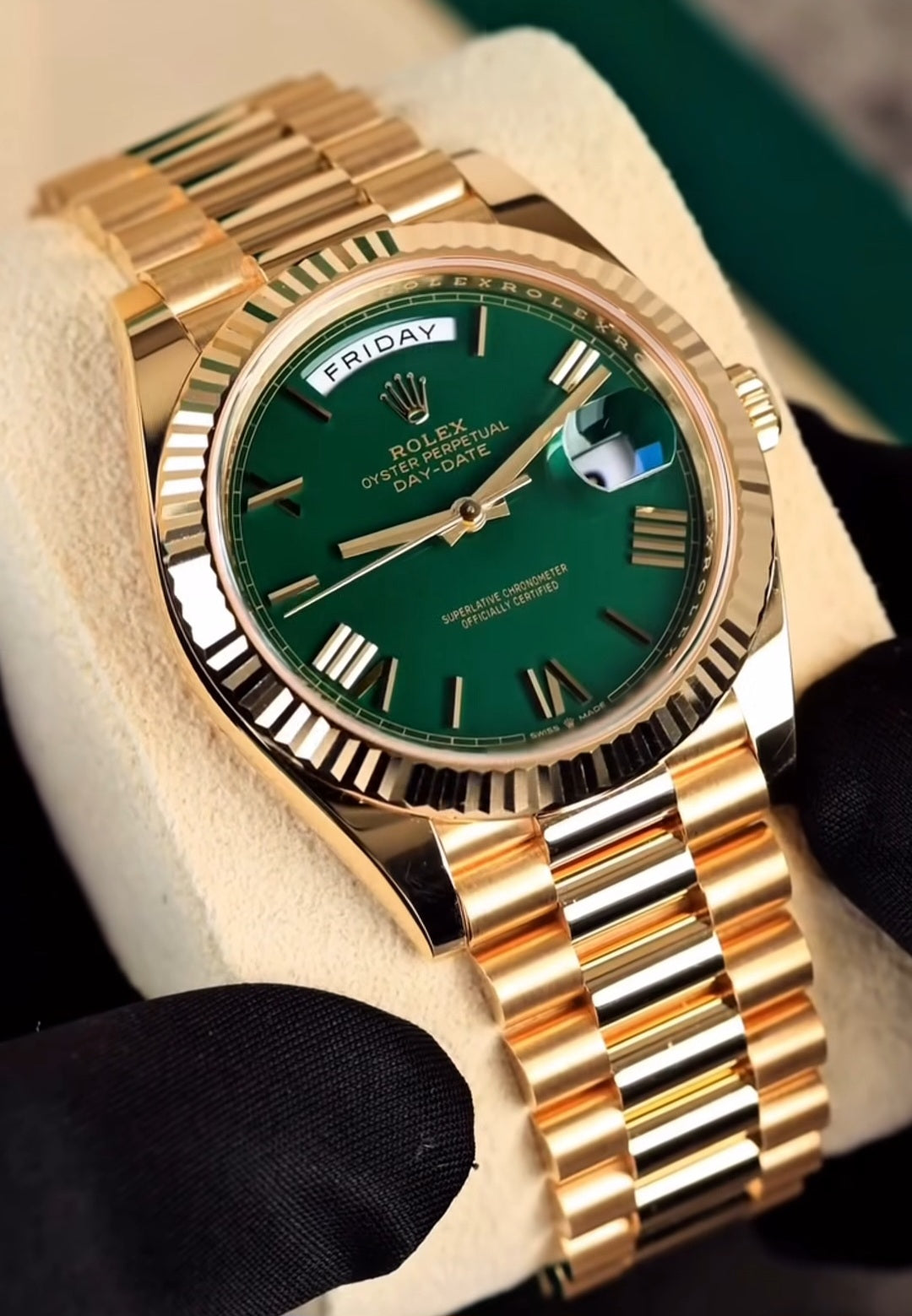 Rolex Day Date Gold With Green Dial Stainless Steel Watch
