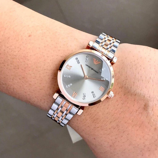 Armani Dualtone Grey Dial Ladies Watch