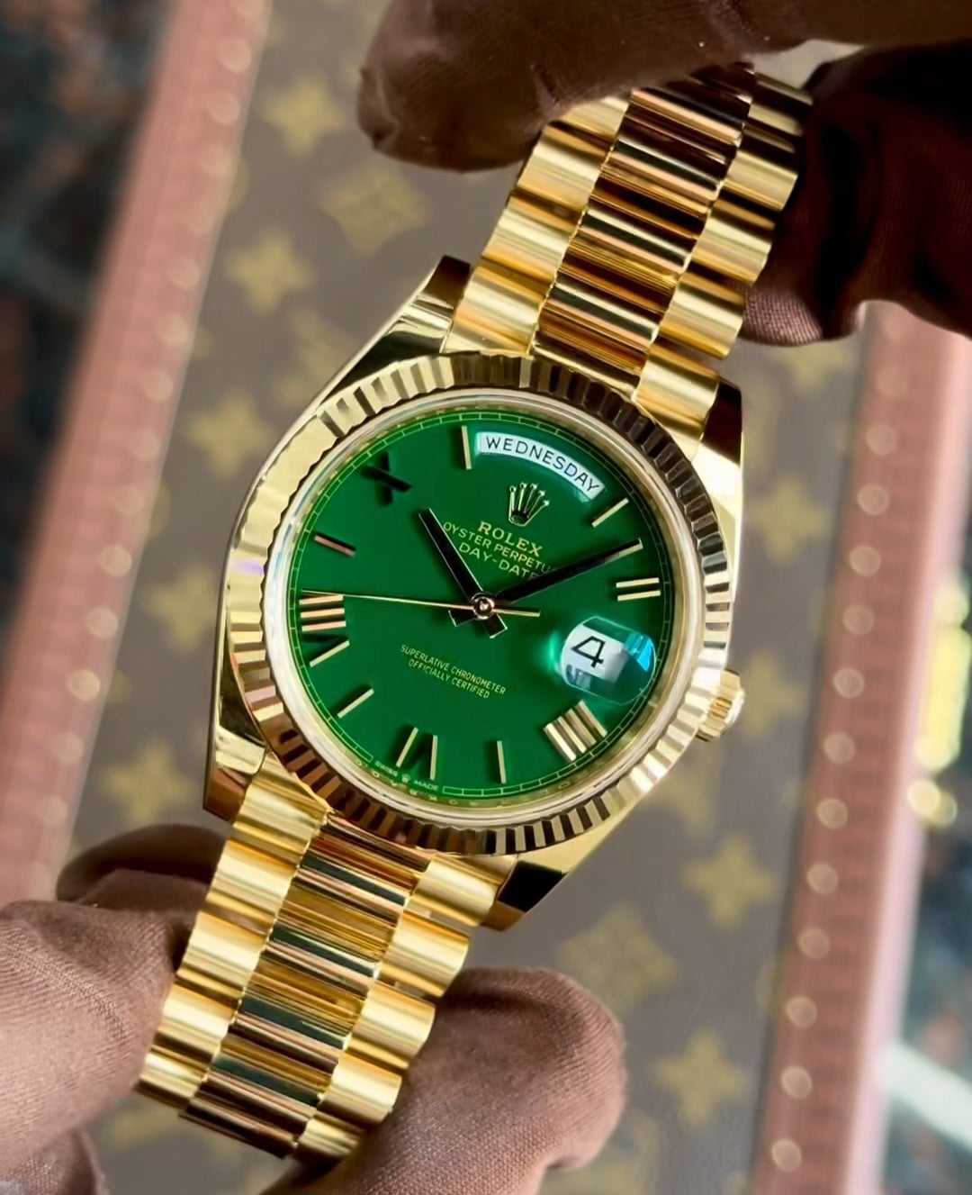 Rolex Day Date Gold With Green Dial Stainless Steel Watch