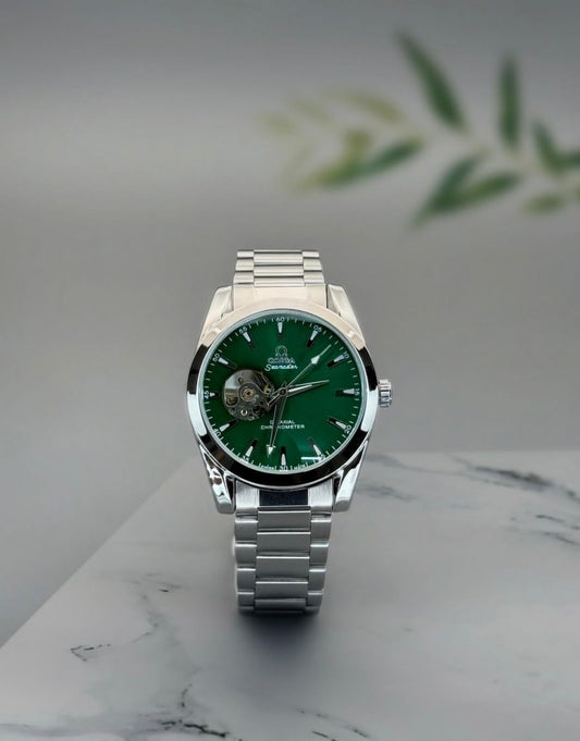 Omega seamaster open heart green dial watch