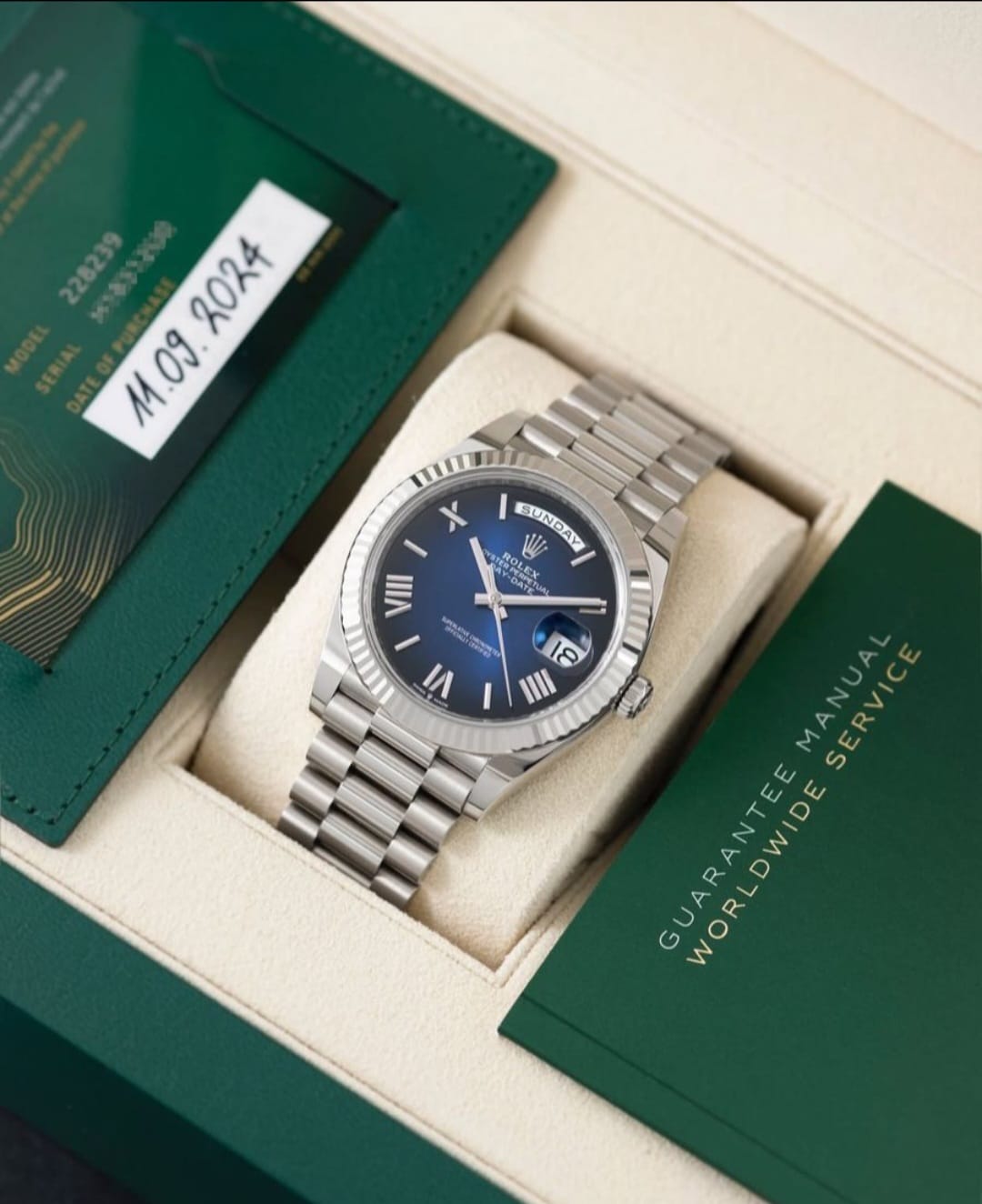 Rolex Day Date silver With Blue Dial Stainless Steel Watch