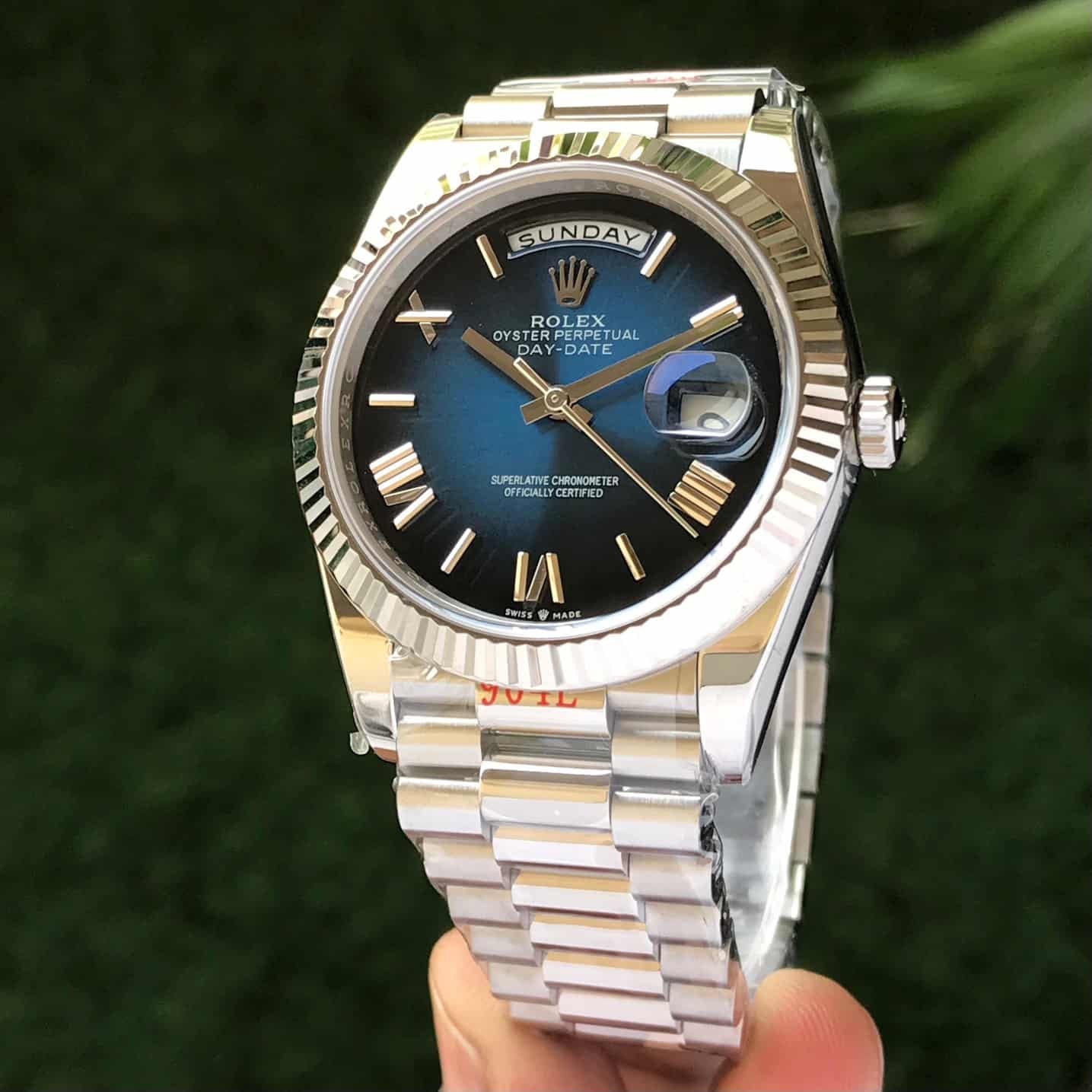 Rolex Day Date silver With Blue Dial Stainless Steel Watch