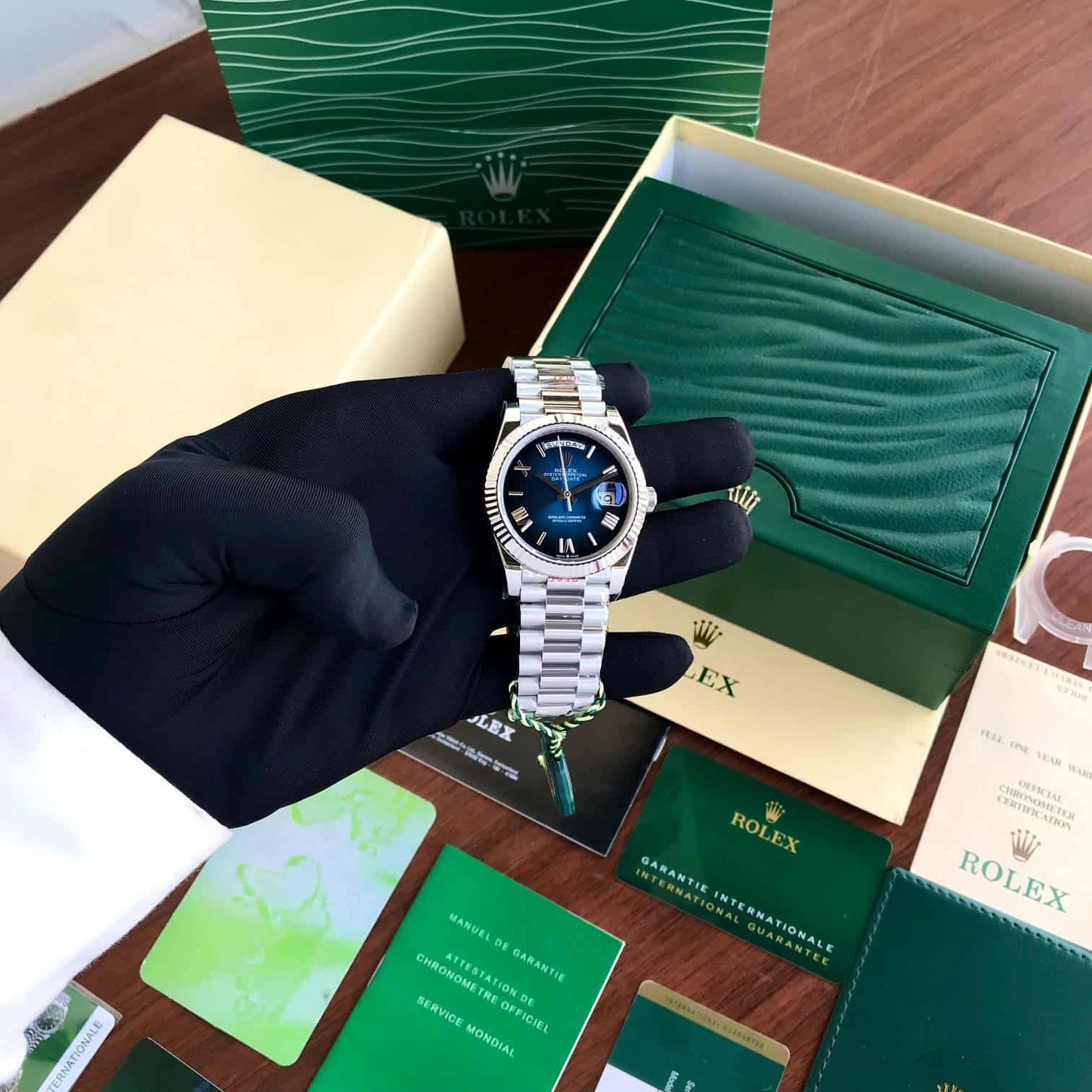 Rolex Day Date silver With Blue Dial Stainless Steel Watch