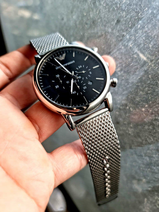 Armani Stainless Steel silver Chronograph Metal black dial watch