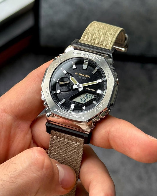 G SHOCK 2100 D SILVER Dial Brown Strap Watch