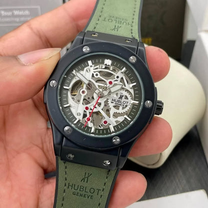 Hublot Green Leather belt automatic watch with black dial