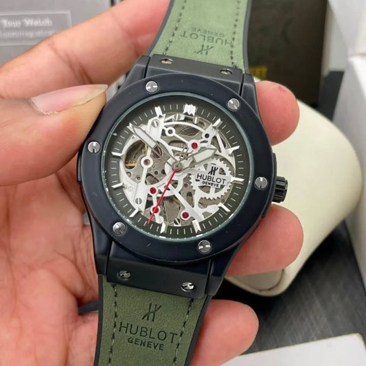 Hublot Green Leather belt automatic watch with black dial