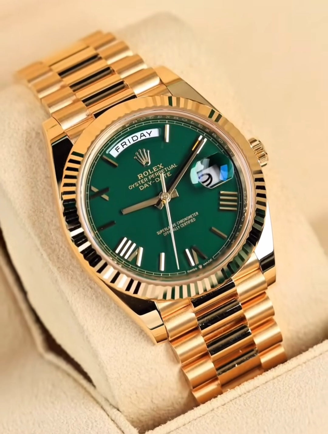 Rolex Day Date Gold With Green Dial Stainless Steel Watch