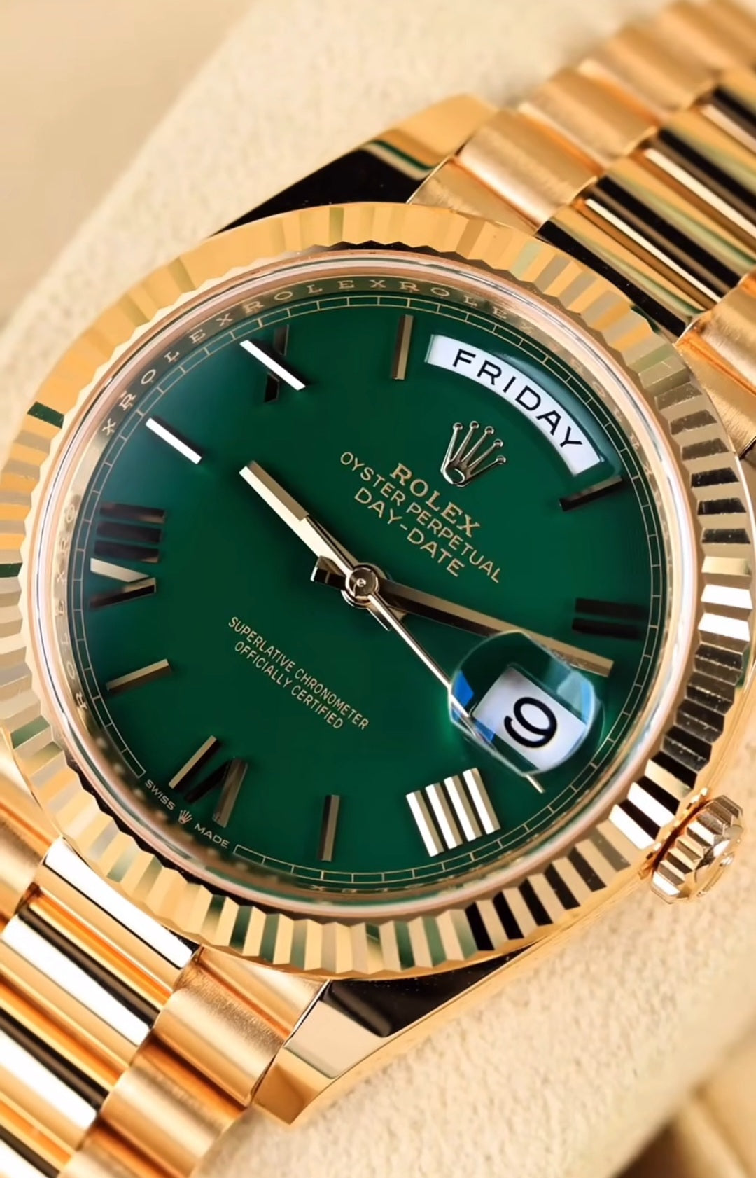 Rolex Day Date Gold With Green Dial Stainless Steel Watch